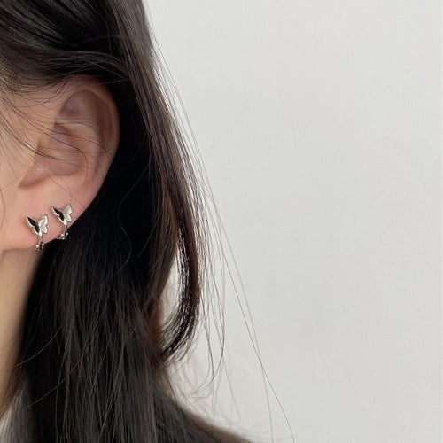 Butterfly Ear Buckle Earrings Women's S925 Silver Niche Design