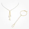 Gold Chain Necklace & Bracelet Set with Clear Gemstones